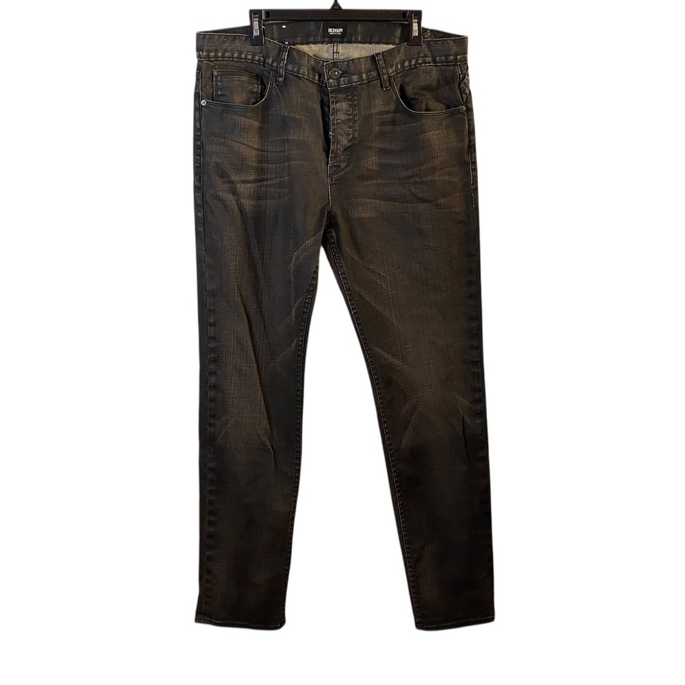 Hudson Sartor Slouchy Skinny Jeans Mens 38x34 Button Fly Black Wash Stretch